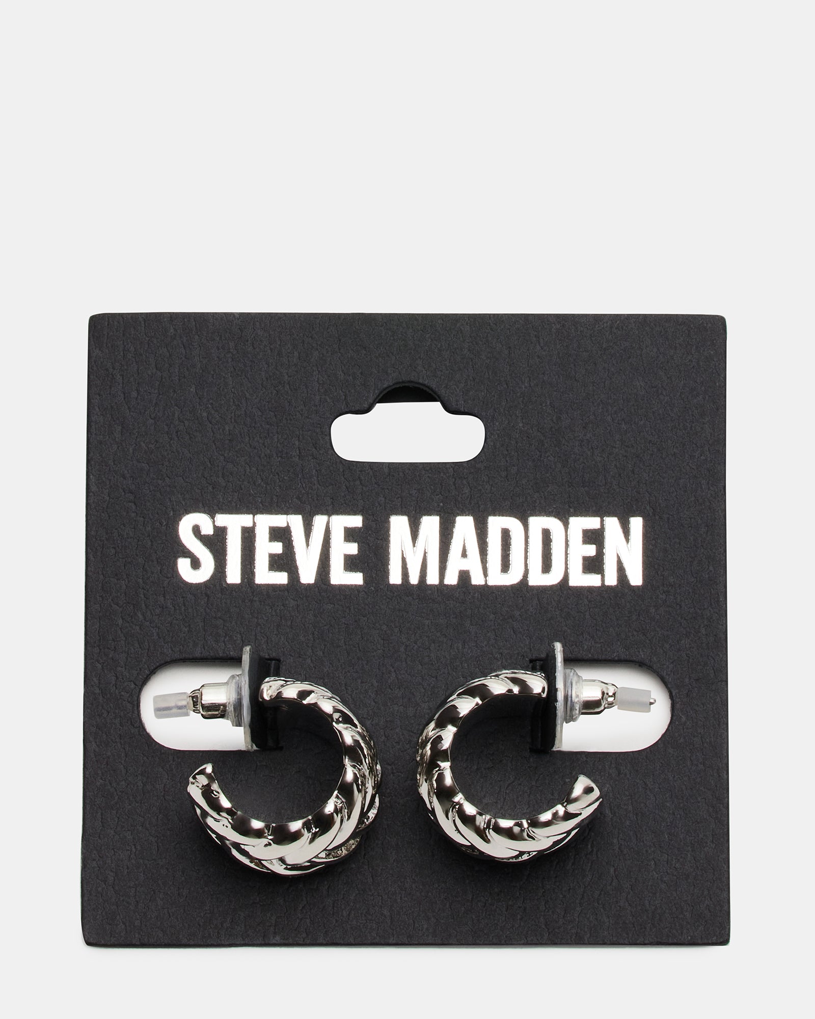 WOVEN HUGGIE EARRINGS SILVER - Image 3