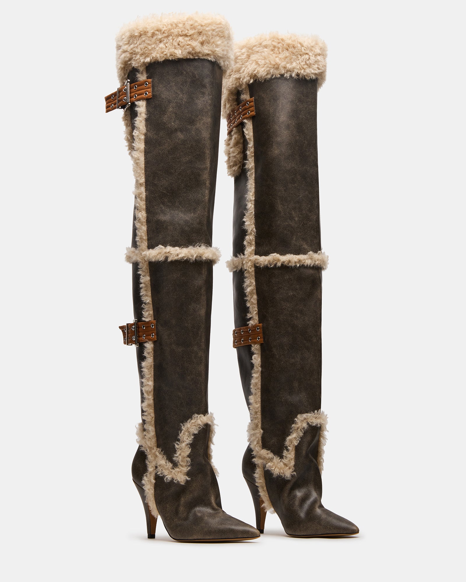 BADDIE FAUX FUR BROWN DISTRESSED - Image 2