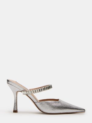 BRECKI SILVER LEATHER RHINESTONES