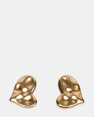 Textured Heart Stud Earrings Gold