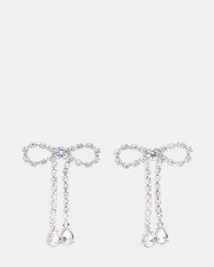 Rhinestone Bow Earrings Silver