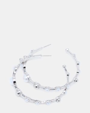 Pearl Hoop Earrings Silver
