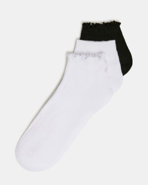 3 Pack Emma Lettuce Edge Socks White/black